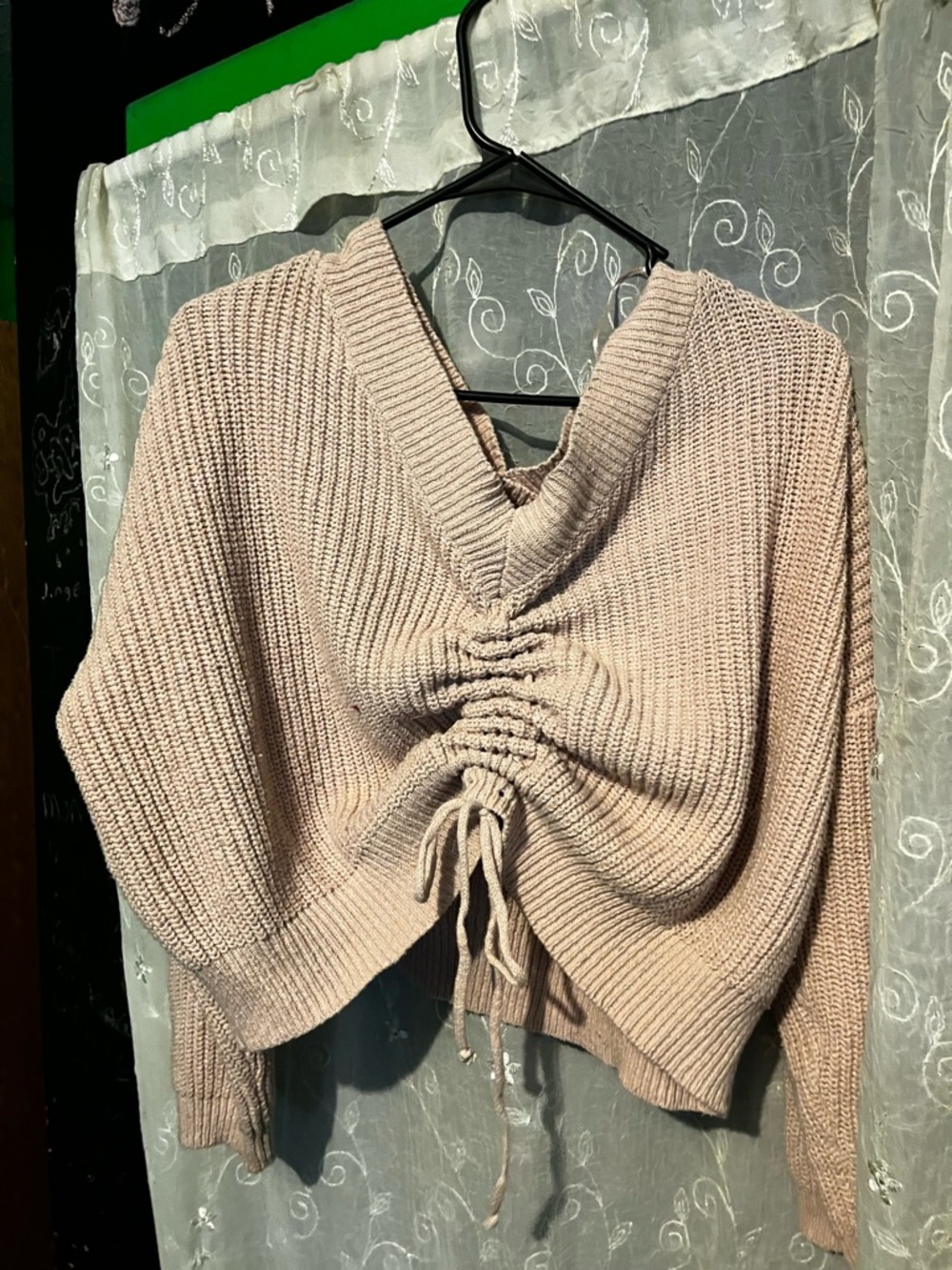 Women’s Ruched Drawstring Sweater - Beige